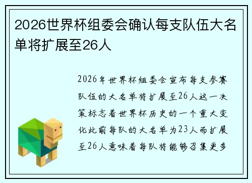 2026世界杯组委会确认每支队伍大名单将扩展至26人